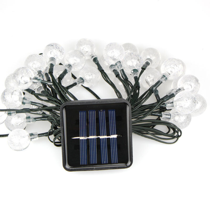 Guirnalda de luces LED solares para decoración al aire libre, 8 modos, bola de cristal, 5M, 7M, 12M, fiesta de Navidad, 021
