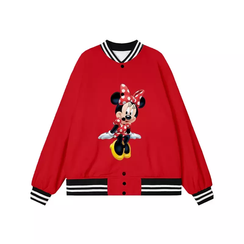 Nowa, jesienna damskie kurtka baseballowa Harajuku casualowe koszulki marki Disney Minnie Mouse nadruk Anime Y2K Uniform Streetwear 2022