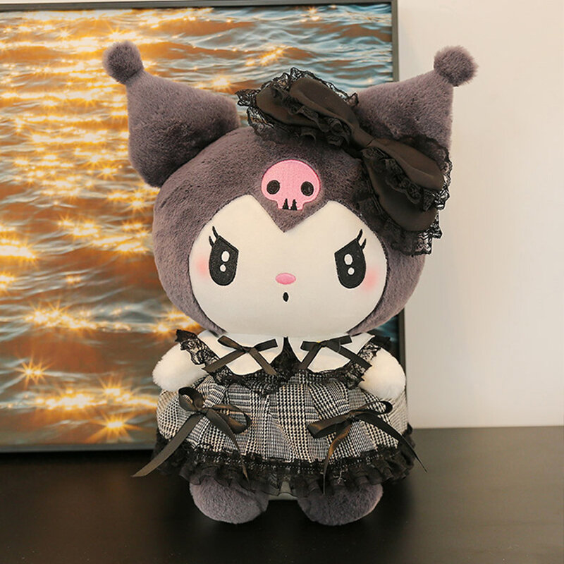Sanrios Black Kuromi Mymelody Plush Stuffed Dolls Kawaii Cartoon Sofa Cushion Pillow Dark Gothic Lace Toy Birthday Gift For Girl