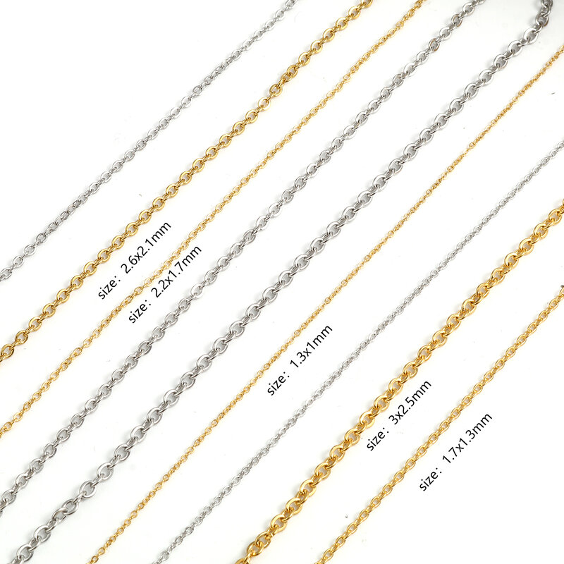 Cadena de eslabones de acero inoxidable 304, collar en forma de O, Color dorado, para fabricación de joyas, diy, 5 metros por rollo
