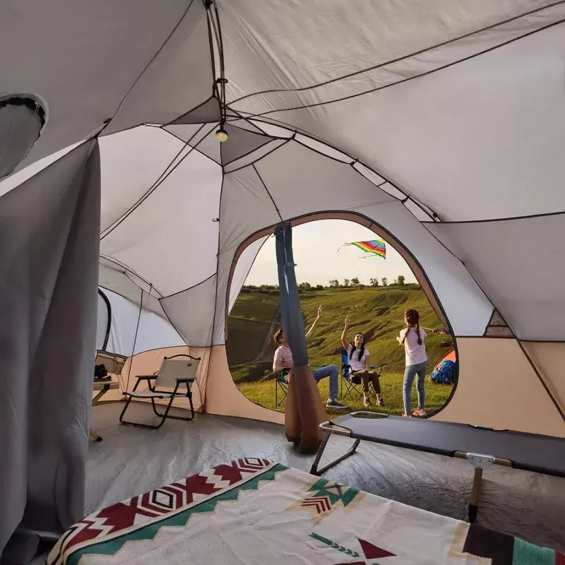 UNP 가족 캠핑 텐트, 파티, 음악 축제 텐트, 크고 쉬운, 5 개의 대형 메쉬 창문, 이중 레이어, 방 2 개, 10 인