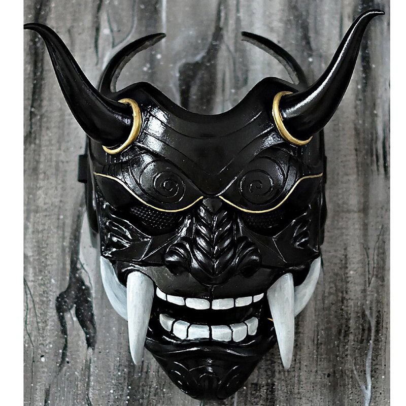 Topeng Cosplay Hiasan Kepala Oni Samurai Sapi Setan Meringis Taring Kostum Props Halloween Dekorasi Horor Dekorasi Rumah
