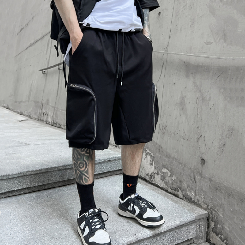2024 Summer Men High Street Multi-pocket Zipper Design Tactical Cargo Shorts Y2K Techwear Style Cropped Pants pantalones шорты