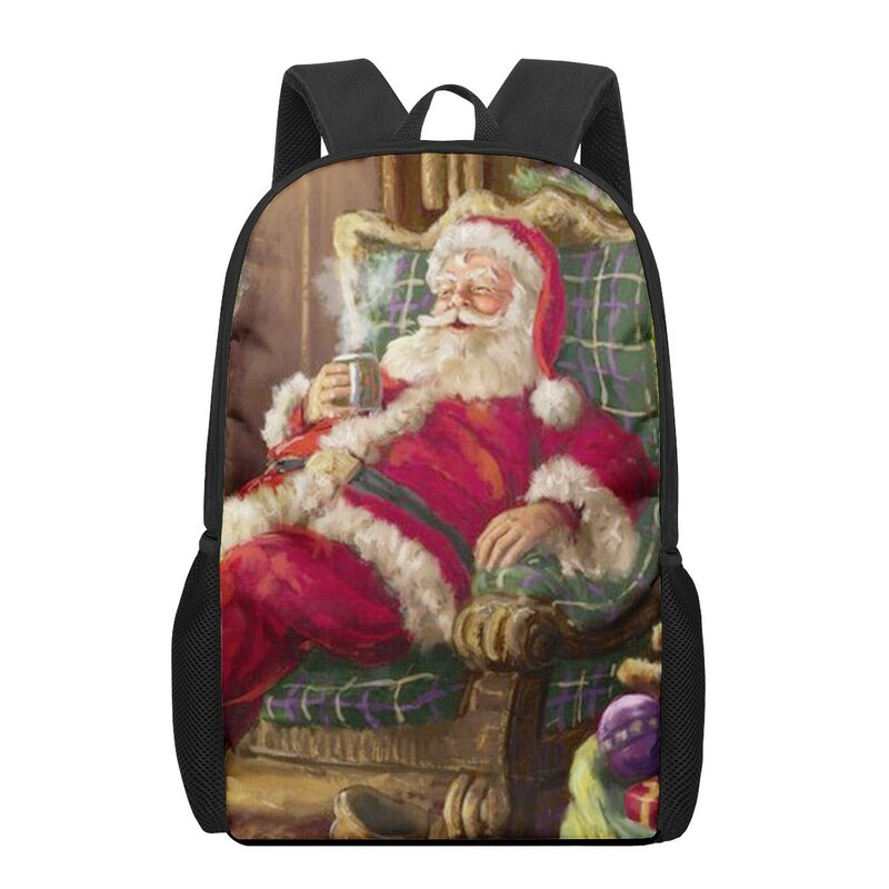 Детские рюкзаки с рождественским принтом Санта Клауса, школьные ранцы для мальчиков и девочек, сумки на плечо
