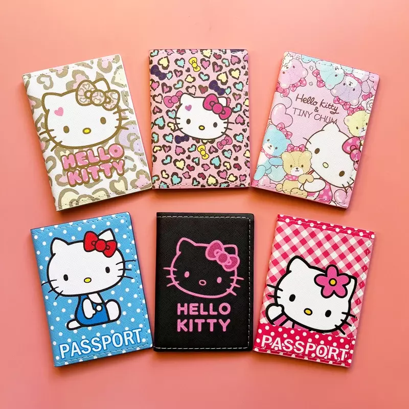 Funda de pasaporte Sanrio para mujer, tarjetero de cuero PU, bolso para tarjetas de visita, pequeño regalo