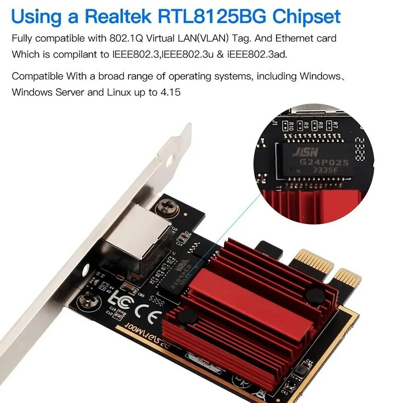 Fvi-tarjeta de red 2,5G PCI-E a RJ45, Chip RTL8125B, 100/1000Mbps, 2,5 Gbps, adaptador de controlador LAN con cable Ethernet para Win7/8/10/11