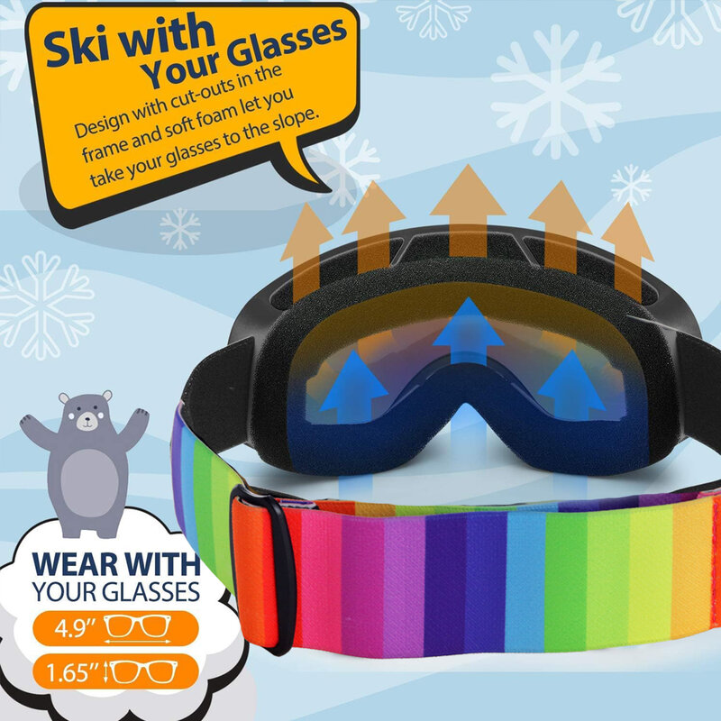 Kids Ski Goggles for Age 4-14 Anti-fog Double Layer UV400 Snow Eyewear Outdoor Sports Winter Snowboard Children Skiing Glasses