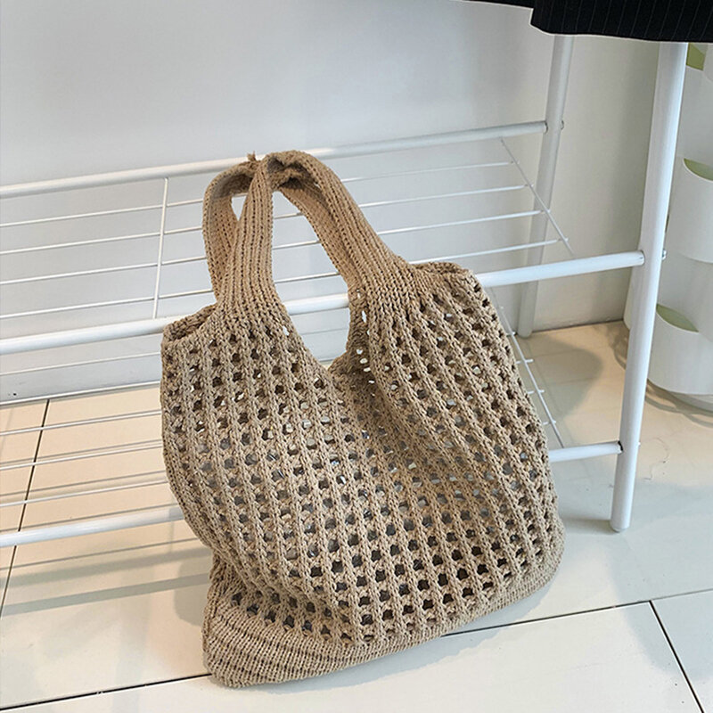 Borsa e borsette da donna lavorate a maglia fatte a mano di grande capacità borsa a tracolla in rete cava di moda borse da spiaggia estive Shopper Totes