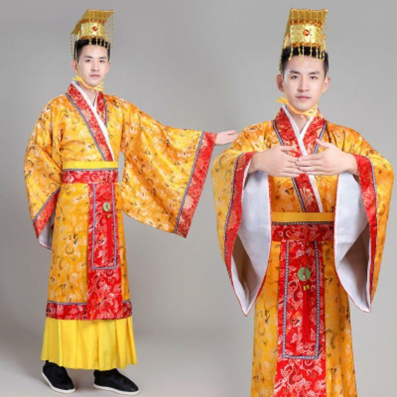Chinese Keizer Kostuum Soevereine Jurk Hanfu Oude Koning Tang Mannen Podium Helling Hoed