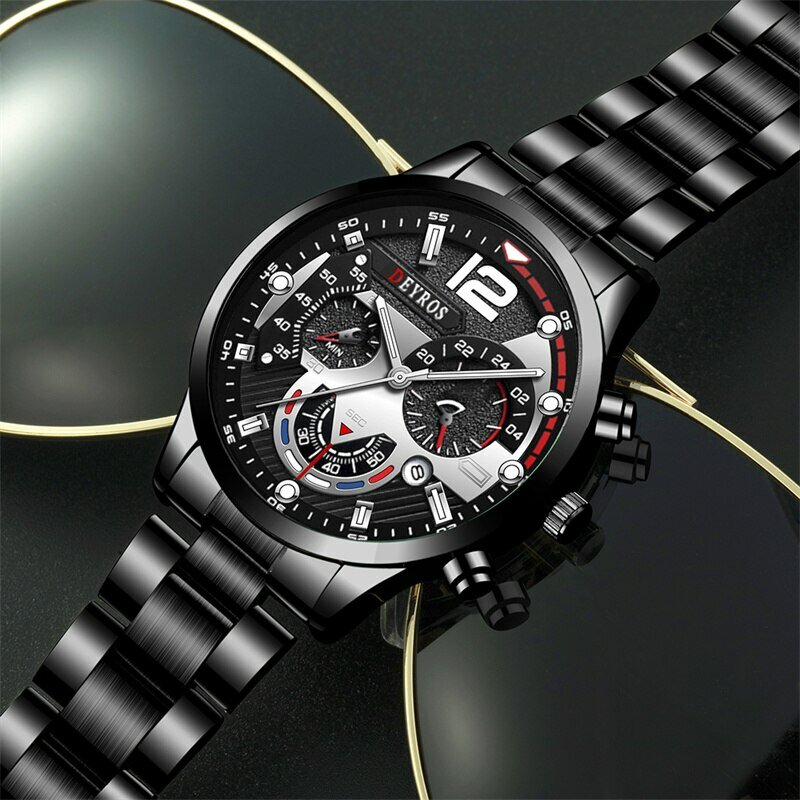 Relógio de pulso quartzo de aço inoxidável masculino, Relógios de luxo, Relógio luminoso, Relógio Casual Empresarial, Calendário, Moda