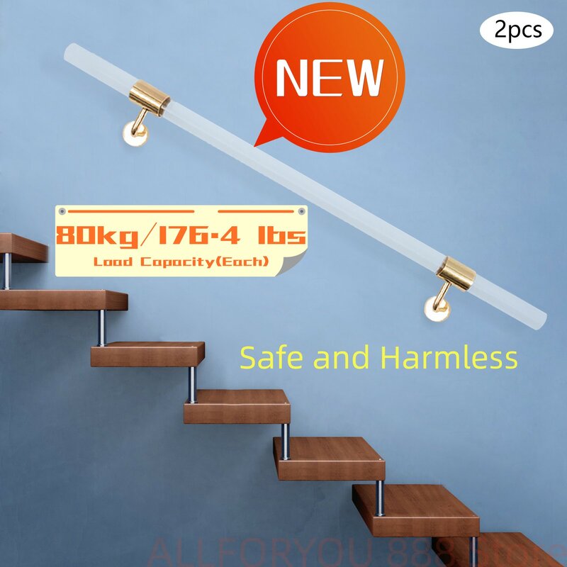 2 Pack Acrylic Handrails Stepladder Stairs Railings Indoor Wall Mount with 4xMounting Brackets