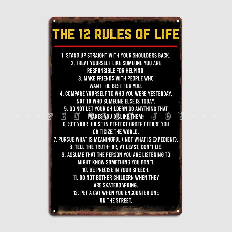 12 قواعد الحياة ملصق ، لوحة معدنية ، علامة القصدير ، الرجعية ، حانة ، المرآب ، لويحات ، السينما ، المطبخ ، بار ، الحمام