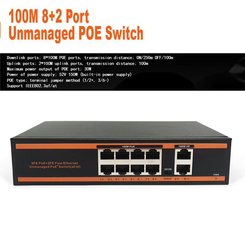 Caméra de Surveillance réseau, TLG-608EP-2E M, 8 + 2 ports, alimentation électrique, commutateur POE non géré, 100