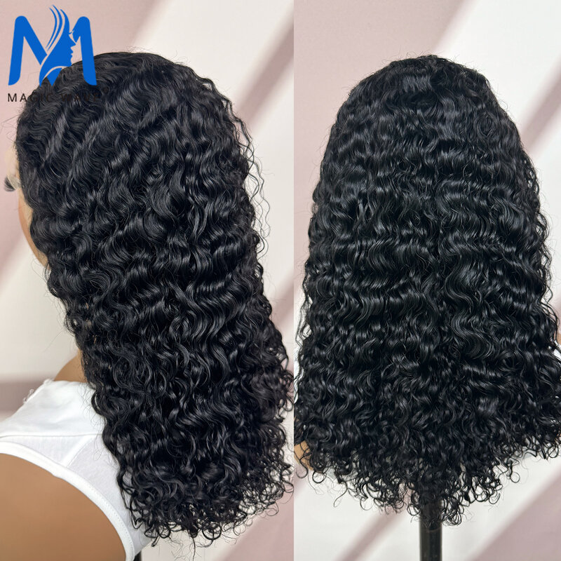 Onda de água preta natural peruca de cabelo humano para mulheres, onda encaracolada, cabelo remy brasileiro, densidade 250%, 13x4 lace frontal