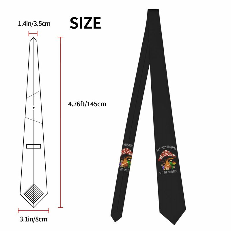 Fashion Eat Me Mushrooms See The Universe Neck Ties Men's Custom Silk Streetwear Graphic Neckties for Office Cravat