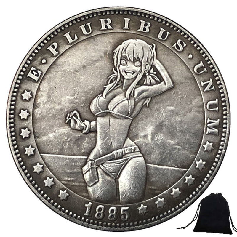 Moneda conmemorativa de la suerte de chica encantadora de EE. UU. De lujo, monedas de pareja de arte 3D de un dólar, moneda de decisión de bolsillo divertida para club nocturno + bolsa de regalo