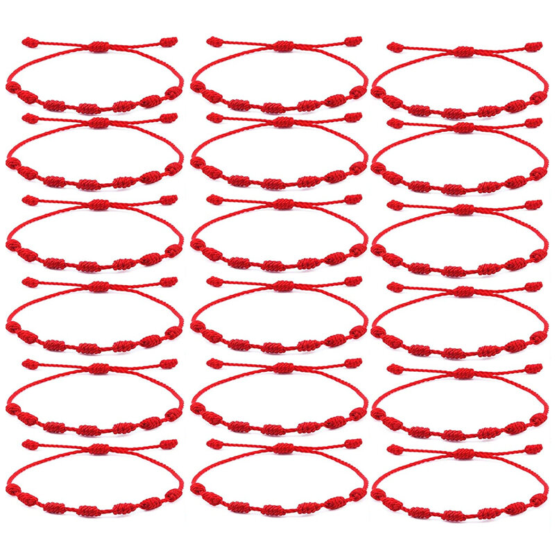 12Pcs 7 Knots สายสีแดงสร้อยข้อมือป้องกันโชคดี Amulet Success Handmade เชือกคู่สร้อยข้อมือ Lucky กำไลข้อมือ