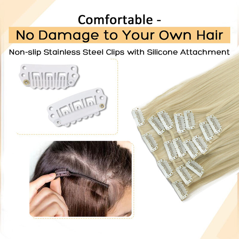 Lange Rechte Kapsel 16 Clips 7 Stks/set Hair Extensions Natuurlijke Synthetische Blonde Zwarte Haarstukjes Hittebestendig Voor Vrouwen