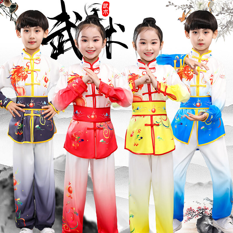 Neue männliche und weibliche Kinder Kampfkunst Kostüme zeigen Training Kung Fu Gruppe Wettbewerb Kleidung Sommer und Herbst