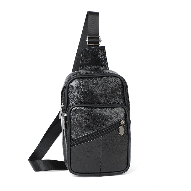 New top layer cowhide outdoor chest shoulder bag for men's creative fashion bag casual leather retro chest bag