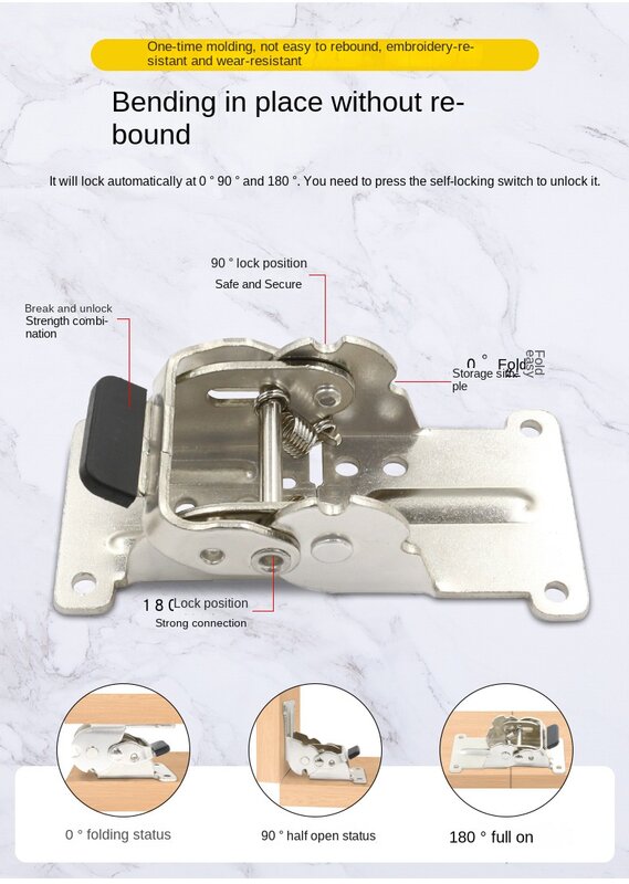 180 ° 90 ° 0 ° Folding self-locking hinge hinge coffee table furniture fixing parts, downward folding table hardware accessories