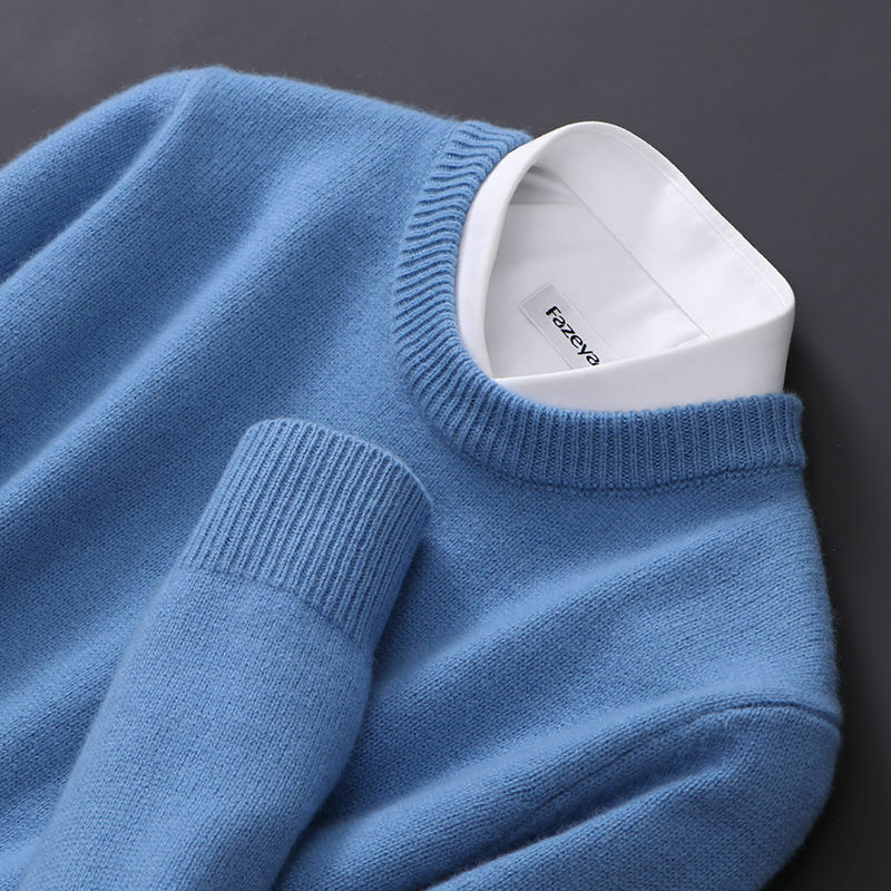 Suéter de cachemira con cuello redondo para hombre, jerseys sueltos de gran tamaño, M-5xl, parte inferior de punto, camisa coreana, otoño e invierno, nuevo