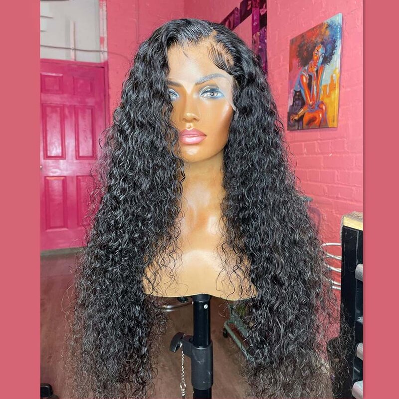 26inch Long Black Color 180%Density Kinky Curly Lace Front Wigs For Women With Baby Hair Preplucked Daily Wear Glueless Wigs