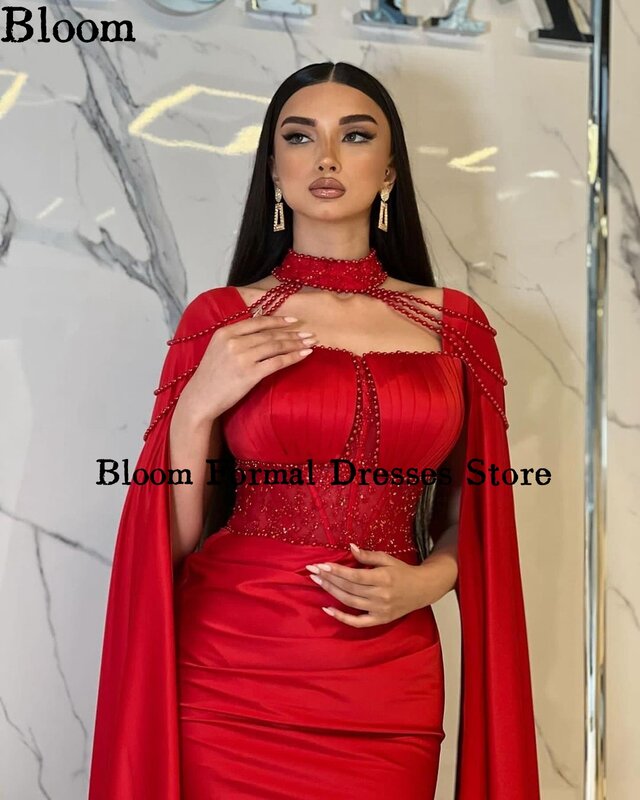 Bloom Choker Beadings Gorgeous Prom Dresses Mermaid Arabia Women Cloak Glossy Formal Evening Dresses Wedding Party Gown 원피스여성의류