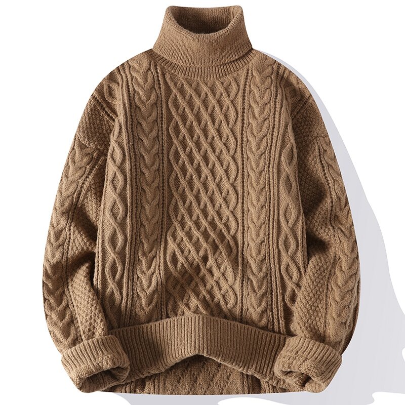 Suéteres de cuello alto de alta calidad para hombre, Jersey de punto de Color sólido, jerséis informales, prendas de punto cálidas para Otoño e Invierno