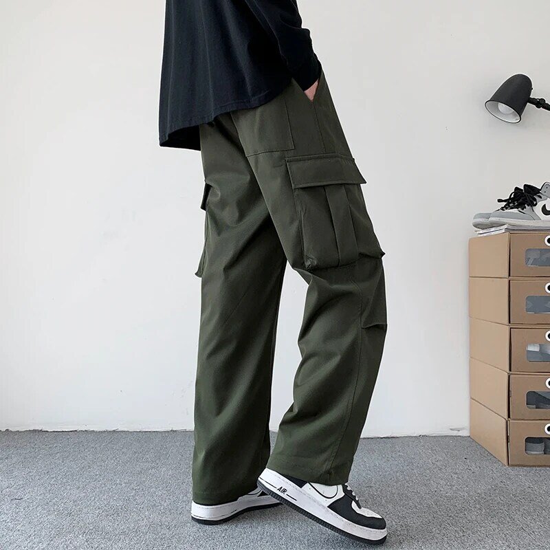 Męskie Oversized Cargo spodnie ze sznurkiem luźne spodnie wędrówka modna, patchworka Jogger luźne taktyczne spodnie z kieszeniami wojskowe