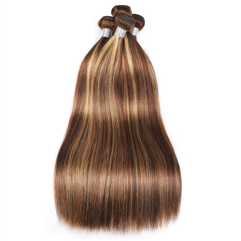 Extensiones de cabello humano brasileño Remy, mechones precoloreados, marrón oscuro con rubio miel, 1 unidad/2 piezas/3 piezas, P4/27