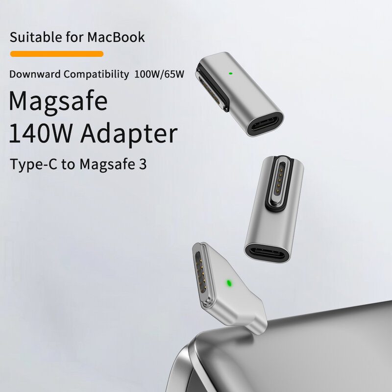 محول شحن سريع 140 واط من النوع C إلى محول مغناطيسي magsafe3 لجهاز Apple MacBook Air/Pro14 للشحن السريع