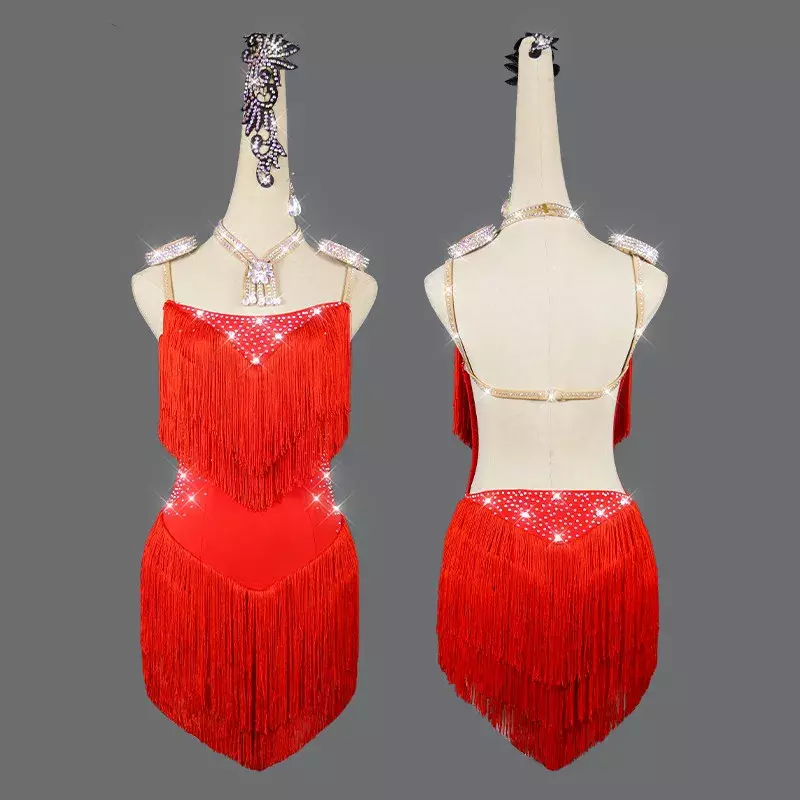Robe de brevLatine à Franges pour Fille et Femme, Costume de Spectacle, Salsa, Strass, Salle de Bal, 2024