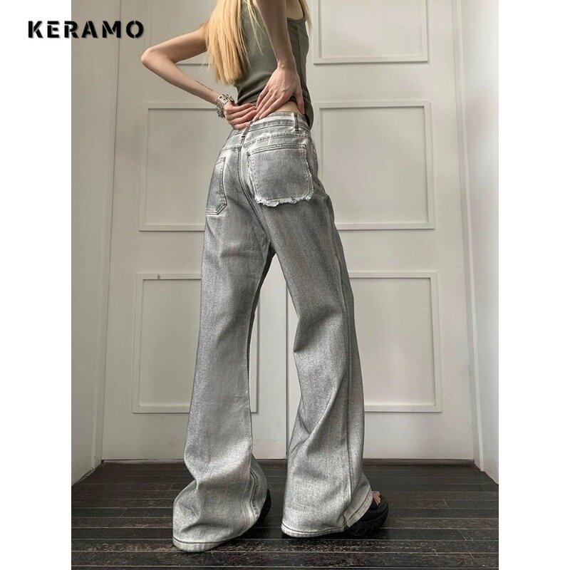 Women's Retro Wide Leg Baggy Casual Denim Trouser Solid Color High Waist Loose Jeans 2024 Summer Harajuku Full Length Pants