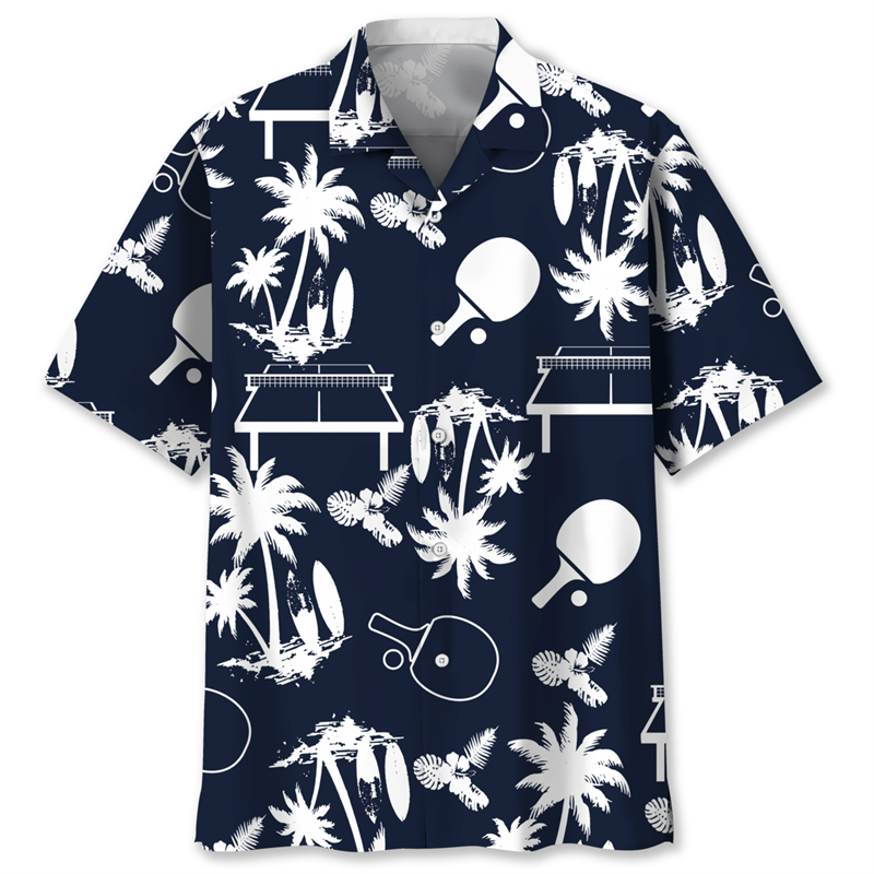 Camisa masculina de tênis de mesa Pickleball, camisa havaiana impressa em 3D, padrão esportivo de verão, blusa de manga curta de praia