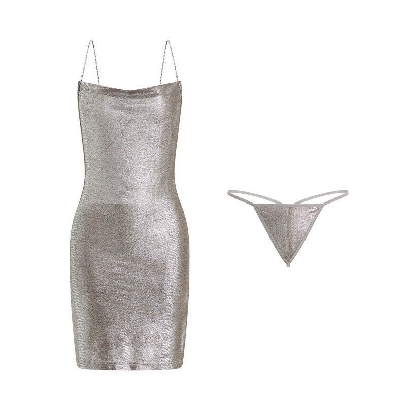 Сексуальная облегающая юбка с глубоким V-образным вырезом и открытой спиной, с металлической цепочкой