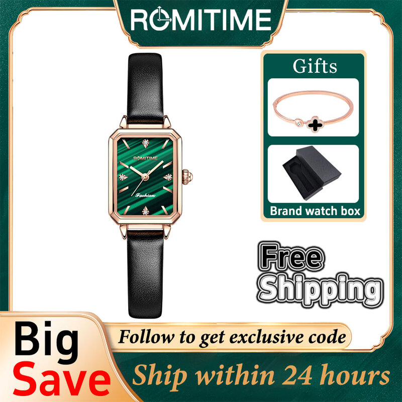 ROMÍTIMA-Relógios De Pulso De Quartzo Quadrado Para Mulheres, Relógio Verde Das Senhoras, Relógios De Diamante Impermeáveis, Marca De Luxo Top, Moda