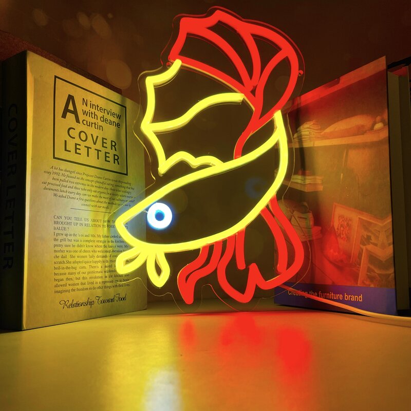 Лампа в виде карпа, неоновая вывеска Lucky Fish, для украшения стен 8,5 * дюйма, для бара, ресторана, офиса, гостиной