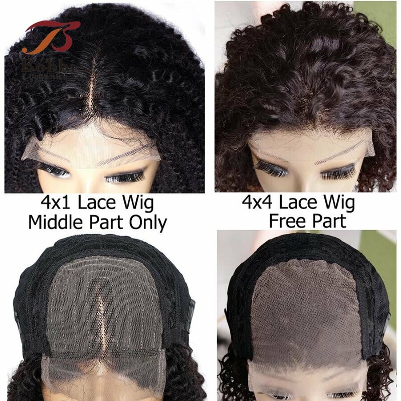 Wig Depan Renda Keriting Jerry Wig Rambut Manusia Wig Penutupan Renda Transparan Bagian Tengah Gratis Warna Alami untuk Wanita BOBBI