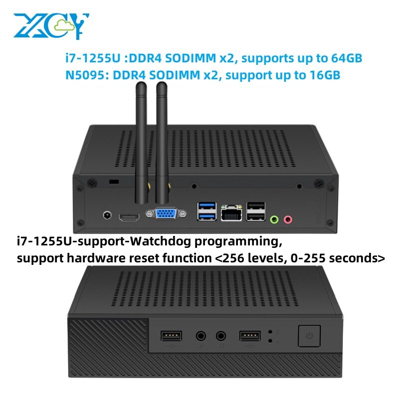 XCY MINI PC 1 * LAN Intel I219V NICS i7 1255U N5095 NVME/NGFF SSD WIFI6 Watchdog programowanie 4G/5G moduł komputer przemysłowy