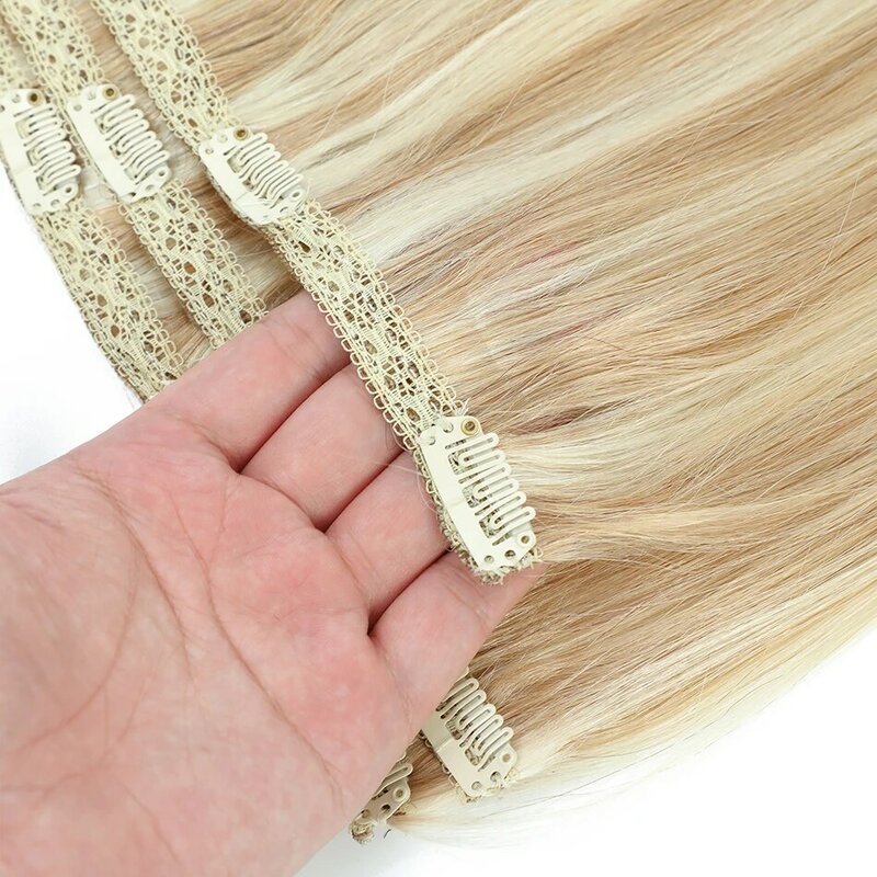 Włosy doczepiane Clip In klipsy do przedłużania prosto Remy włosy włosów dla kobiet Balayage Ombre Blonde 14-28 Cal 3 sztuk/zestaw