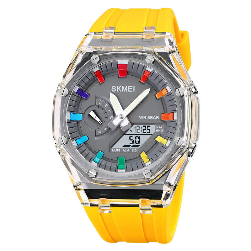 Stoper odliczający wodoodporny zegarek męski SKMEI zegarek z lekkim ruchem elektronicznym zegarek na rękę 5 z budzikiem 2 zegarki cyfrowe