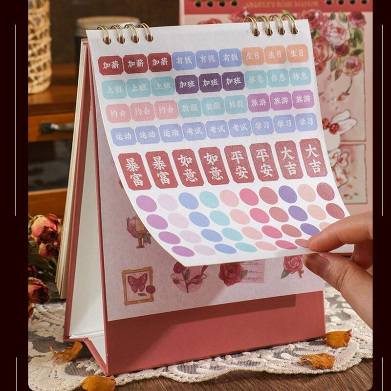 Cute Cartoon Desk Calendar, Coelho e Dragão Ano Calendário delicado, Mini Standing Calendar, Kawaii, 2024