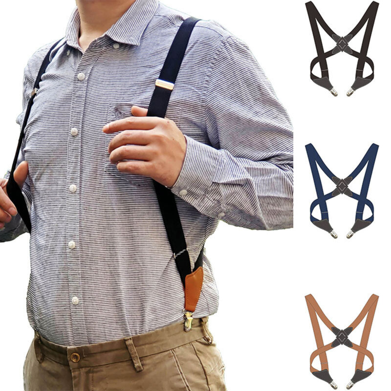 Szelki męskie regulowane szelki X Shape elastyczny pasek boczny zacisk Crossover spodnie dla dorosłych Suspensorio akcesoria odzieżowe