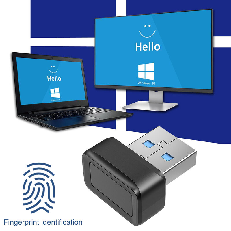 USB Fingerprint Key Reader, Mini Dongle Chave de Segurança, Scanner Biométrico, Windows e Olá, 360 ° Touch, FIDO U2F