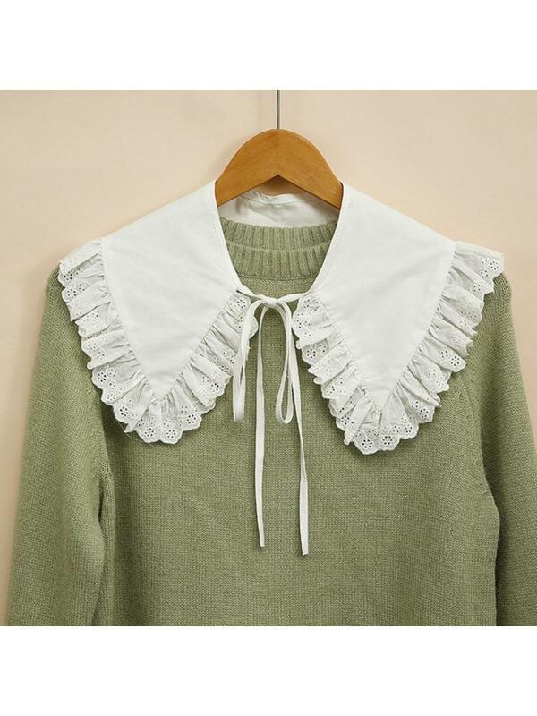 Cuello falso de algodón de estilo real, chal, envoltura ahuecada Floral de encaje con volantes, Collar, blusa de solapa triangular puntiaguda