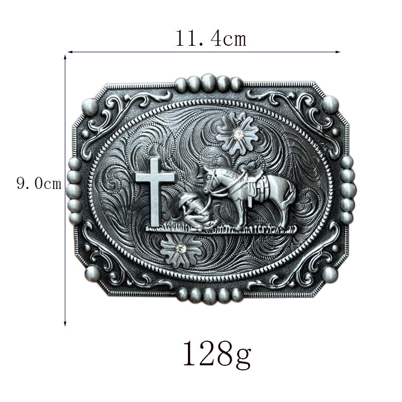 Hebilla de cinturón cruzada de oración de caballo, estilo occidental