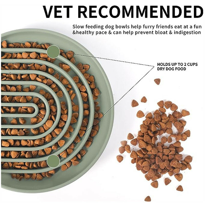 Persediaan hewan peliharaan mangkuk makanan lambat kucing antitiruan antiselip mangkuk makanan anak anjing antitersedak silikon piring makanan