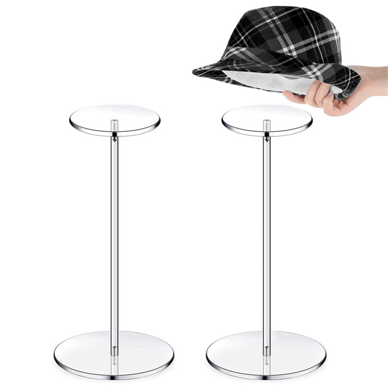 Dudukan topi akrilik bening untuk tampilan, dudukan rak Tampilan topi dengan alas bulat penyangga rak penyimpanan topi bisbol