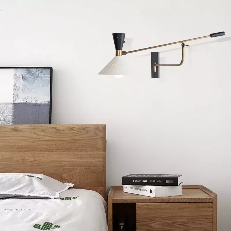 Lampa ścienna z długim ramieniem sypialnia kinkiet regulowany studium lampka do czytania E27 Metal 110-220V montaż powierzchniowy dekoracje ścienne oświetlenie do sypialni